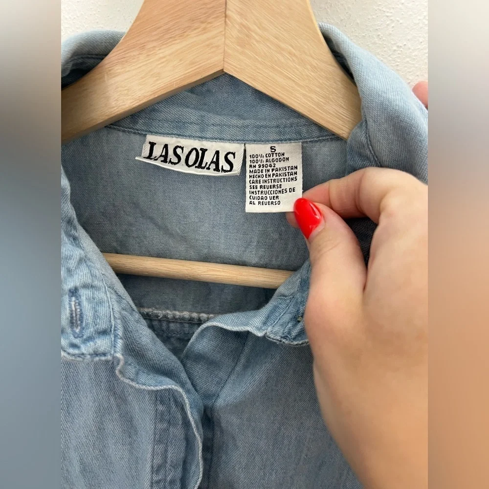 Embroidered Light Blue Denim Shirt - Women - Picture 4 of 7